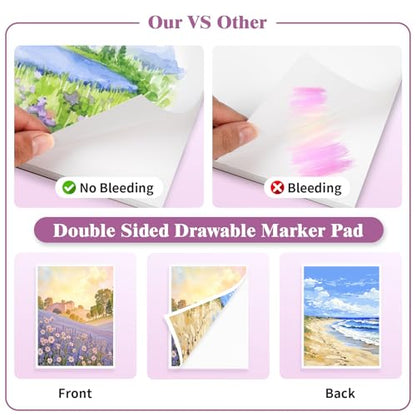 Umriox 30 Sheets Marker Paper Pad, 9x12 Bleedproof Sketchbook for Beginners | 150 GSM Smooth Bleed-Resistant Paper, Easy Blending for Beginners, Perfect for Kids & Teens, Great Back-to-School Art Gift - size: 30 Sheets/60 Pages