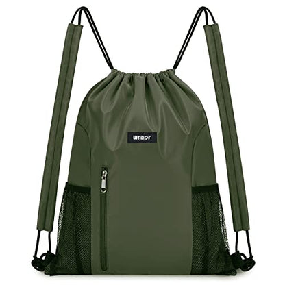 WANDF Drawstring Backpack, Gym String Bag with Shoulder Pad - color: M, Dark Green, size: Medium