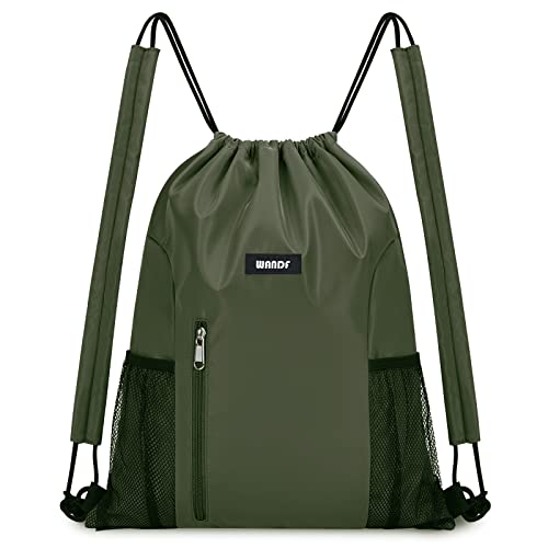 WANDF Drawstring Backpack, Gym String Bag with Shoulder Pad - color: M, Dark Green, size: Medium