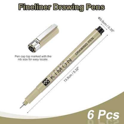 PATIKIL Fineliner Pens, 0.35mm Fine Points Drawing Pen Waterproof Inking Markers Liner Artist Watercolor Supplies Drawing Kit for Adult Sketching Journaling, Pack of 6 - style: 0.35mm Fine Points