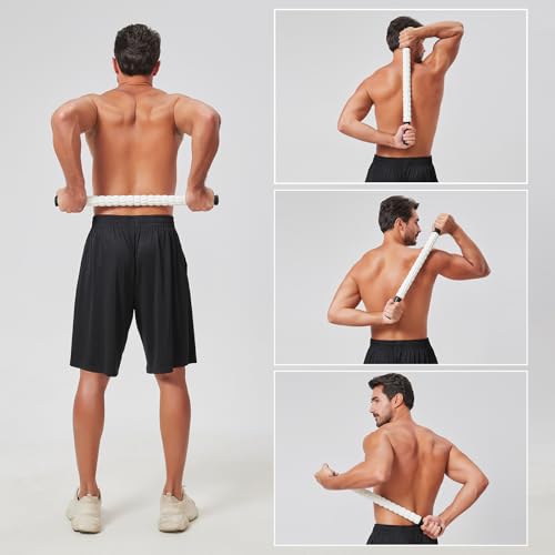 Muscle Roller Massage Roller Stick- Deep Tissue Fascia Blaster for Myofascial Pain Relief, Lymphatic Drainage & Body Sculpting, Handheld Physical Therapy & Recovery Tool (Black & White) - color: Black White