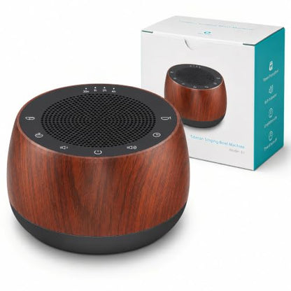 Electronic Tibetan Singing Bowl Portable Meditation Sound Machine 9 Healing Modes Touch Timer Memory for Sleep Yoga Reiki - color: Wood Grain