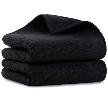 UNIMADE Salon Towels 2 Pack, Microfiber Hair-Drying Cloth Barber Towels | (16x29 inches) Super Soft Black Hand Cloth for Gym, Bath, Spa Use and Home Beauty Care(Not Bleach Proof) - color: Black, size: 2PK