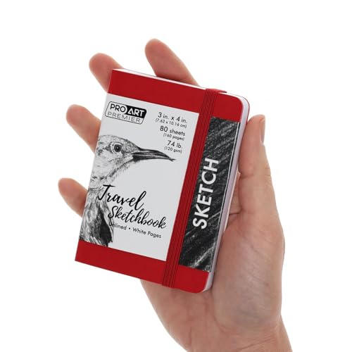 Pro Art Premier Sketch Book Travel 4"x 3" White 74lb Red 80 Sheets, Sketch Book, Sketchbook, Drawing Pad, Pad, Drawing Paper, Art Book, Paper, Sketchbook for - color: 3x4 Red