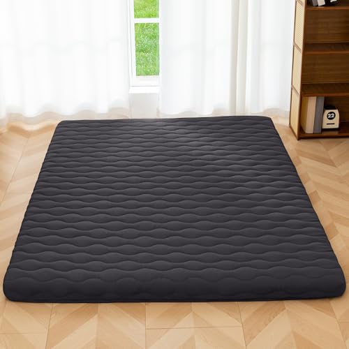 MAXYOYO Japanese Floor Futon Mattress Full Size, 3" Thicken Mattress | Sleeping Pad Foldable Roll Up Mattress, Portable Floor Mattress Pad for Adults, Guest Room, Camping, Black - color: Black, size: Full