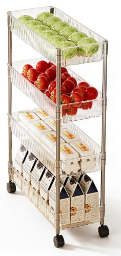 Sooyee Slim Rolling Storage Cart, 4 Tier, Clear | Bathroom Rolling Utility Cart Storage Organizer, for Office Bathroom Kitchen Laundry Room Narrow Places - color: Clear, size: Slim 4 Tier