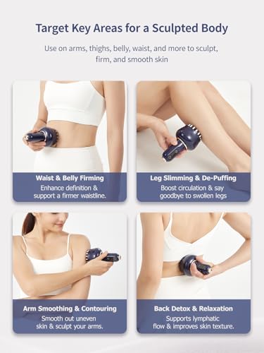 Lymphatic Drainage Massager & Anti Cellulite Massage Tool, Helps Reduce Stretch Marks & Cellulite, for Legs, Arms & Belly, Body Sculpting Machine with Light, Heat & Vibration - color: Blue