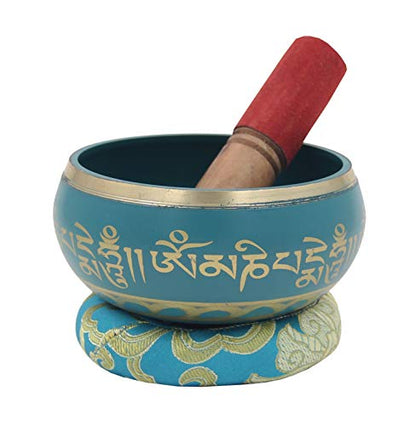 DharmaObjects Medium Tibetan Meditation Om Mani Padme Hum Peace Singing Bowl With Mallet - color: Turquoise, size: Medium