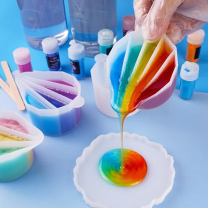 LET'S RESIN Silicone Split Cups, 4-Pack, 2-5 Channels, White | Thick reusable split cups with 2-5 channels help separate colors for resin crafts, fluid art and acrylic pouring - size: 4 Cups (15 oz)