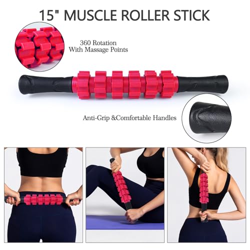 5 in 1 Foam Roller Set High Density Patented Foam Roller for Exercise - color: Rose Red