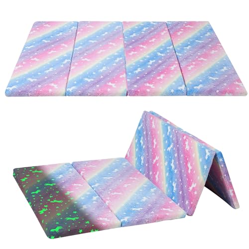 MeMoreCool Kids Floor Mattress, 48x72 Inch Foldable Play Mat, Rainbow - color: Rainbow Unicorn