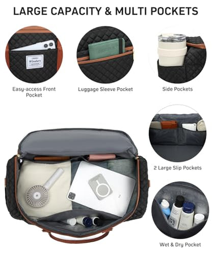 WINDARS Travel Duffle Bag, Weekender Bags for Women with Shoe Compartment, Overnight Bag with Toiletry Bag, Carry On Duffel Bags For Airplanes, Yoga Gym Duffel Bag, Black Brown - color: Black Brown
