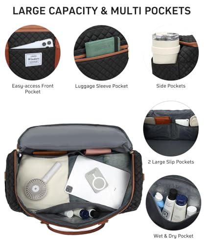 WINDARS Travel Duffle Bag, Weekender Bags for Women with Shoe Compartment, Overnight Bag with Toiletry Bag, Carry On Duffel Bags For Airplanes, Yoga Gym Duffel Bag, Black Brown - color: Black Brown