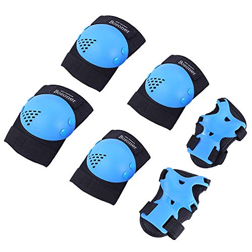 BOSONER Kids/Youth Knee Pad Elbow Pads for Roller Skates Cycling BMX Bike Skateboard Inline Rollerblading, Skating Skatings Scooter Riding Sports - color: Black / Blue, size: Medium(6-15 years)