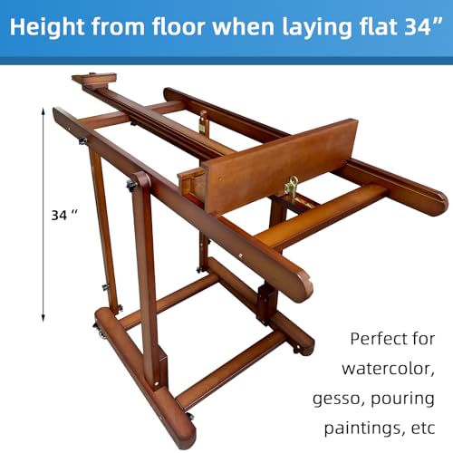 Falling in Art Extra Large H-Frame Studio Easel with Storage Tray (Walnut) | Solid Beechwood Artist Easel , Adjustable Canvas Holder Stand with Rolling Wheels for Painting Adult - style: Studio Easel Walnut