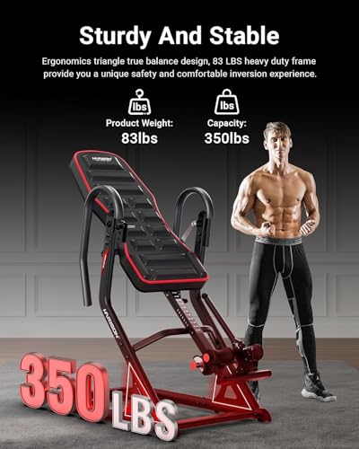 HARISON Inversion Table for Back Pain Relief, Decompression Back Stretcher | Strength Training Inversion Equipment with Safe Belt, Comfortable Ankle Holders, 300 350 lbs, Easy Assembly - color: Red