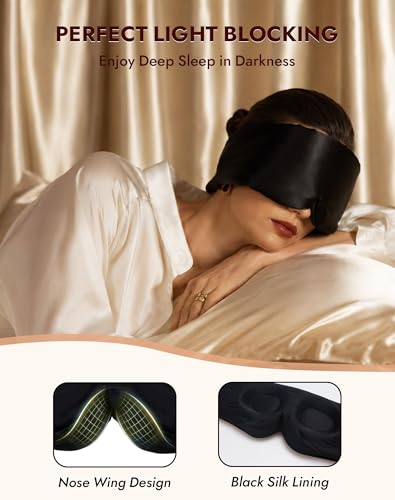 SilkSilky 22 Momme Mulberry Silk Sleep Mask for Side Sleepers, Black - color: Black