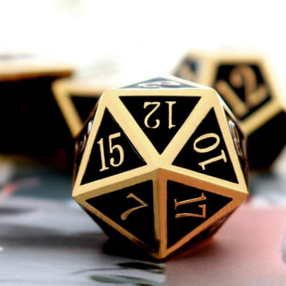 Haxtec Metal DND Dice Set, 7 Pcs Black Polyhedral Dice for Table Games | Gold Number D&D with Leather Bag, Compatible with Dungeons and Dragons, Enamel Heavy Metallic, RPG Gifts for DND Lovers - color: Gold Black