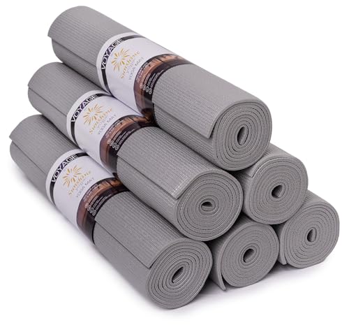 Voyage 5mm Studio Yoga Mats, 6 Pack, 72x24in | Extra Long, Anti-Tear Exercise Mats for Workout, Stretching, Fitness - Non Slip Gym Mats for Home, Schools and Studios - color: Cool Gray