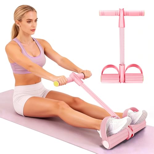 Resistance Band with Foot Pedal, Elastic Pull Rope for Sitting Row, Yoga, Stretching, Waist Training - color: Pink