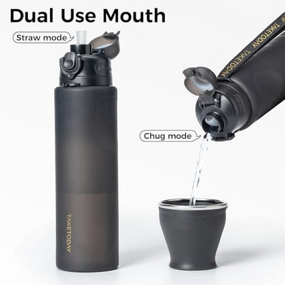 TakeToday Collapsible Water Bottles, Foldable for Travel, 32oz, Black | Compact Foldable Travel Bottle with Straw, TSA-Approved Leakproof Silicone, BPA-Free for Hiking & Outdoors - color: Black