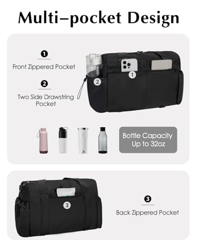Small Gym Bag, Mini Gym Bag with Yoga Mat Holder & Wet Compartment, Black - color: Black