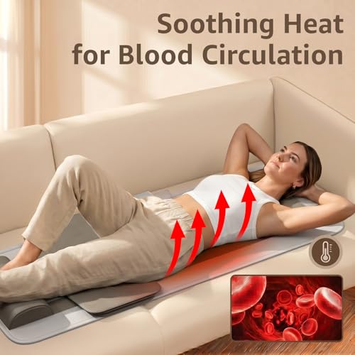 YENING Full Body Massage Mat with Airbags, Air Compression Stretching Mat with Heat for Bed Floor, Neck Lumbar Traction Pad for Pain Relief, Foldable Massage Mattress Topper, 5'1"-6'0"