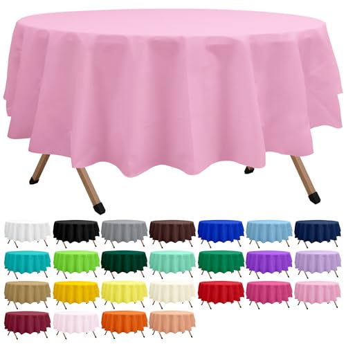 2 Pack Pink Premium Plastic Tablecloth Round 84 Inches Reusable Rose Pink Decorative Table Cover for Dining, Wedding, Party, Indoor and Outdoor use - color: E01 Pink, size: Round 84"