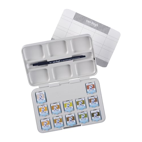 Van Gogh Watercolor Paint Set, Plastic Pocketbox, 12-Half Pan Shades of Nature Selection - color: 12 Nature (Plastic Pocketbox), style: Half Pan