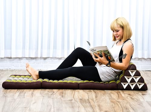 Leewadee - Comfortable Japanese Floor Mattress Used As Thai Floor Bed with Triangle Cushion, Futon Mattress Or Thai Massage Mat, 67 x 21 inches, Brown Green - color: Sf20 - Brown, Green, size: 3 seating segments