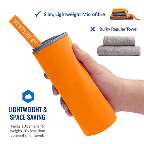 VENTURE 4TH Quick Dry Travel Towel, Ultra Soft Microfiber - 3 Sizes | Odor-resistant, absorbs 7x more than cotton. Fast-drying, skin-friendly microfiber. Includes tear-resistant carry bag. - color: Orange Gray, size: 72.00" x 31.50"