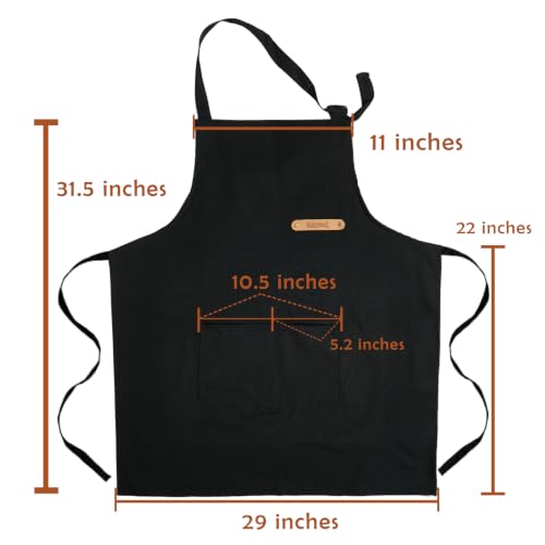 Professional Unisex Chef Apron – Cross-Back, Large Pockets, Water-Resistant Cotton Canvas - color: Black