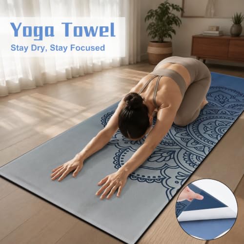 Yoga Mat Towel, Hot Yoga Non Slip with 4 Corner Pockets, 70 x 26 in | Soft Absorbent Microfiber With Four Corner Pockets, Fits Over Yoga Mats For Hot Yoga, Pilates, Gym, And Travel - color: Blue Flower-03, size: Small