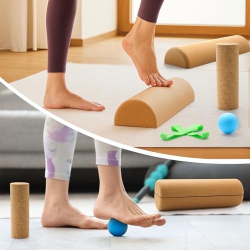Soulchen Cork Balance Board Set – Anti-Slip Foot & Ankle Strength Trainer with Roller & Massage Ball, Improve Balance, Stability & Core Strength for Physical Training, Rehab, Yoga & Home Fitness