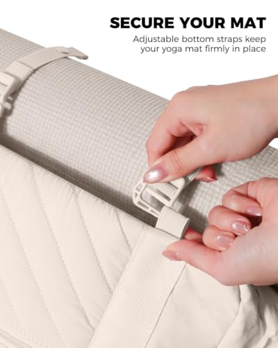 Small Gym Bag for Women - Duffle Weekender Work Duffel Carry on Tote Bag | Puffer Yoga Mat Holder Wet Compartment Coin Purse BPA-Free - color: Khaki