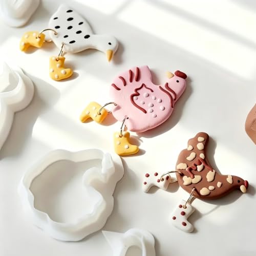 9Pcs Farm Animal Clay Cutters | Duck Polymer Clay Earring Molds for DIY Jewelry Making, Cute Farm Themed Clay Cutters for Earrings, Brooches & Pendants - color: Duck