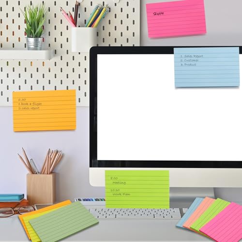 HQCME 9 Pack Lined Sticky Notes 3x5 in Large Memo Note Pads | 9 Bright Colors, Super Sticking Power, Sticky Notes 3x5 Big Self-Sticky Note Pads Its, School Supplies and Oﬃce Supplies - size: 3x5 in