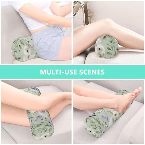 Bolster Pillow Neck Pillow Round Soft Health Memory Foam Pillows Long Cylindrical Body Pillow with Removable Cover Cute Back Yoga Bunny Lavender Flowers Green 17" x 5.5" - color: Bunny Lavender Flowers Green