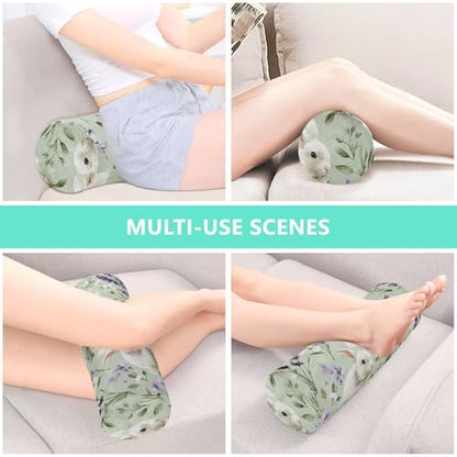 Bolster Pillow Neck Pillow Round Soft Health Memory Foam Pillows Long Cylindrical Body Pillow with Removable Cover Cute Back Yoga Bunny Lavender Flowers Green 17" x 5.5" - color: Bunny Lavender Flowers Green