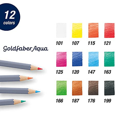 Faber-Castell Goldfaber Aqua Watercolor Pencils - Pre-Sharpened Water Colored Pencils (12 Count) | Shatterproof and fully water-soluble watercolour pencils in metal case