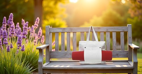 INDIAN CRAFT CASTLE Tote Bag with Yoga Mat Carrier Pocket Carryall Shoulder Bag for Office, Workout, Pilates, Travel, Beach and Gym - color: White