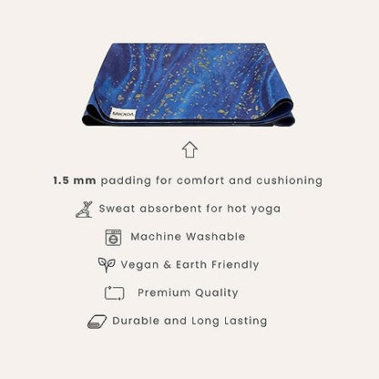 Travel Yoga Mat 1.5mm | Foldable, Lightweight for Backpacking, Retreat, Outdoors, Gym, Pilates | Exercise Mat | Machine Washable