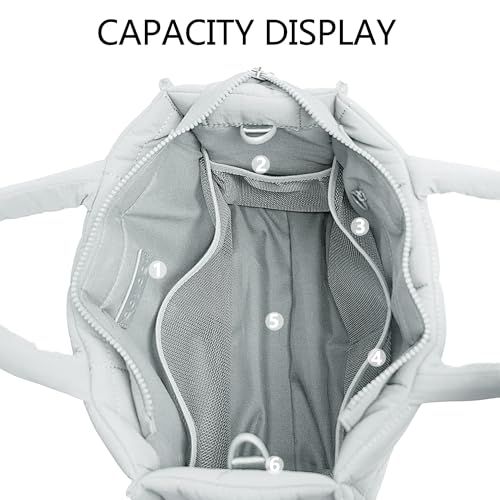 Quilted Crossbody Bags for Women,Puffer Weekender Overnight Bag,Purse Handbag Organizer,Small Tote Bags Shoulder Bag - color: Light Gray