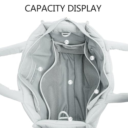 Quilted Crossbody Bags for Women,Puffer Weekender Overnight Bag,Purse Handbag Organizer,Small Tote Bags Shoulder Bag - color: Light Gray