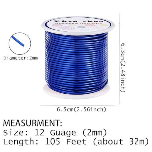12 Gauge(2mm) Aluminum Wire 35 Yards Anodized Metal Wire for Bonsai Armature Crafting Sculpting Jewelry Craft Making Beading Floral (Blue, 12 Gauge) - color: Blue