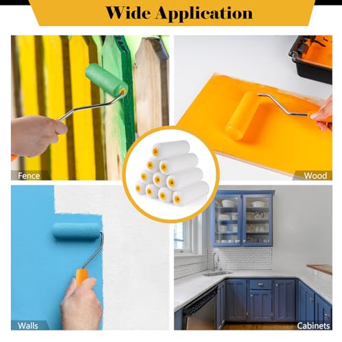 Mister Rui Mini Foam Paint Rollers, 4 Inch Paint Rollers 10 Pack | High Density Small Paint Roller Refills 4 Inch, High Absorption Sponge Paint Roller for Painting Wall, Trim, Touch-ups, Doors