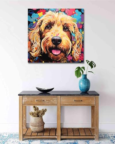 TOCARE Framed Paint by Numbers Kit for Adults Beginners & Kids Ages 8-12,12x12inch Golden Doodle Paint by Number with Frame,Dog Paint by Numbers Framed Canvas for Amimal Lover(Without Easel) - color: TC-F-296
