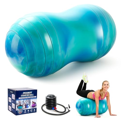 ZOOJOY Peanut Ball for Kids and Adults | 18/20Inch Anti-Burst Exercise Ball - color: Green & Blue, size: 39 x 20 Inch