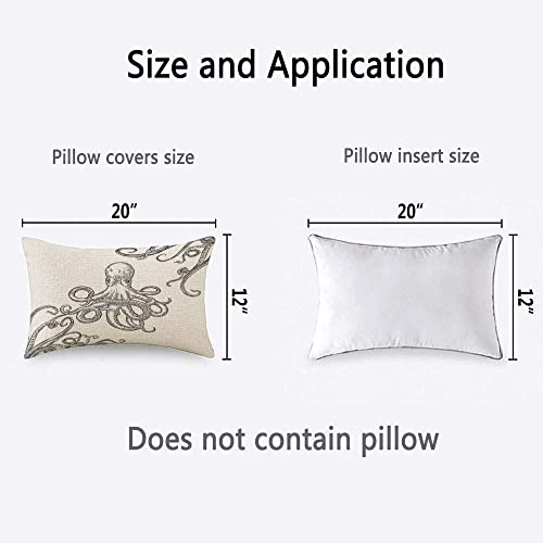 TKS MITLAN Octopus Throw Pillow Case Cushion Cover Tentacles in a Rough Wood Cut Style Linen Couch Bed Sofa Car Waist Cushion Cover 12 x 20 inch - color: Octopus 2, size: 20" x 12" (Pack of 1)