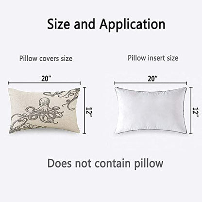 TKS MITLAN Octopus Throw Pillow Case Cushion Cover Tentacles in a Rough Wood Cut Style Linen Couch Bed Sofa Car Waist Cushion Cover 12 x 20 inch - color: Octopus 2, size: 20" x 12" (Pack of 1)